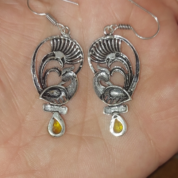 Vintage Style Peacock Citrine Drop Earrings - Picture 6 of 7